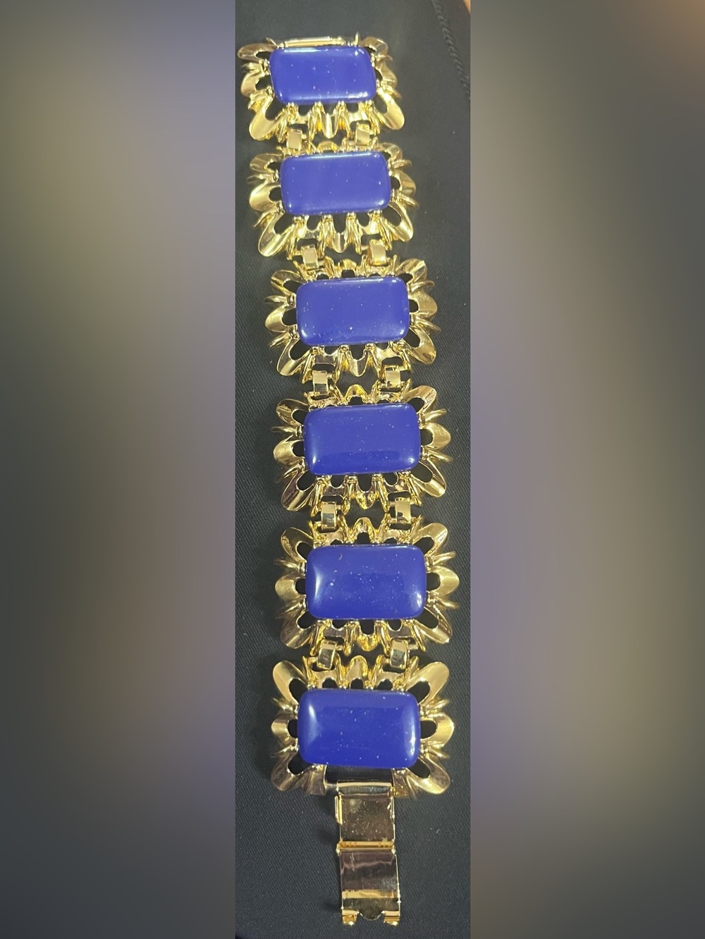Coro Gold-Tone Bracelet with Cobalt Blue Rectangular Stones